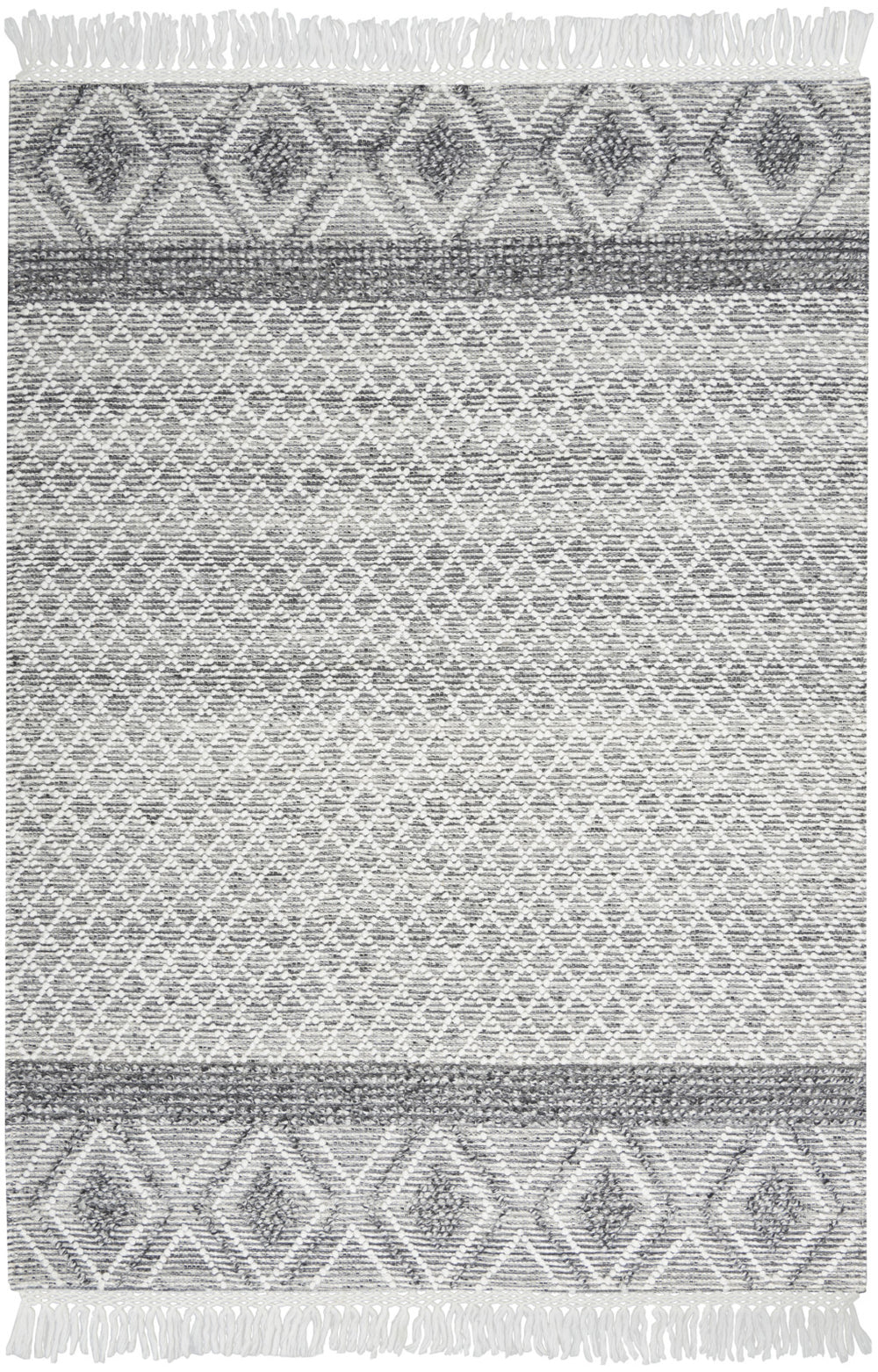 Homeroots 5' X 8' Gray And Ivory Geometric Hand Woven Area Rug With Fringe  Polyester 533370