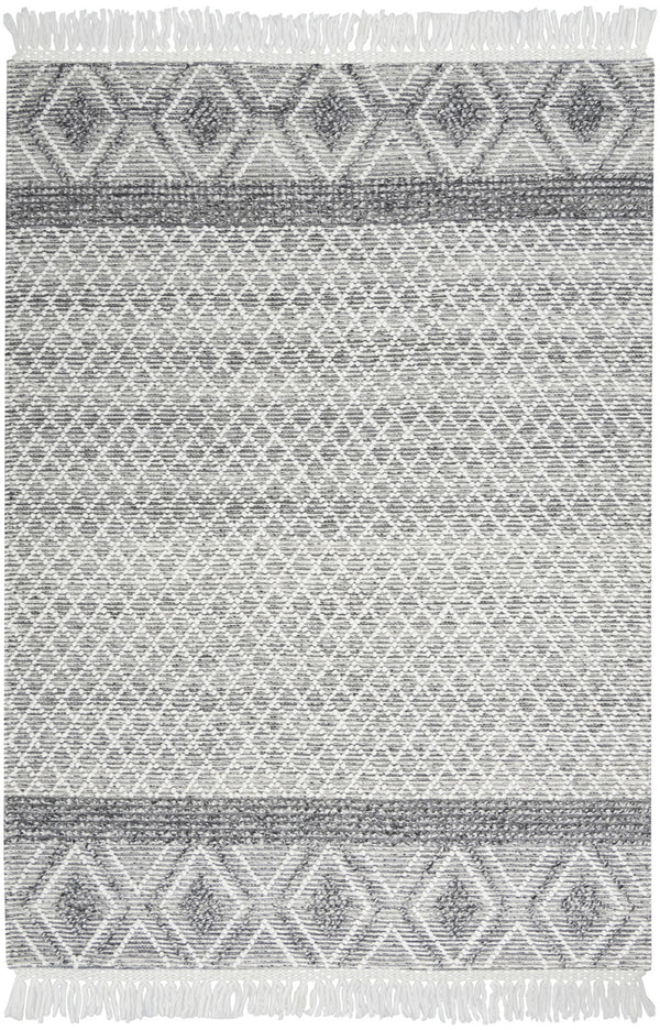 Homeroots 5' X 8' Gray And Ivory Geometric Hand Woven Area Rug With Fringe  Polyester 533370