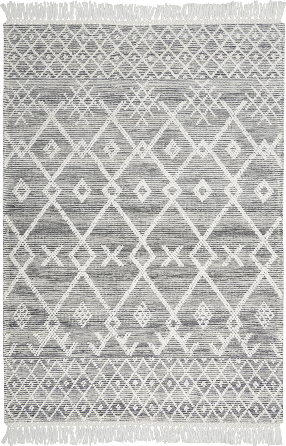Homeroots 5' X 8' Gray And Ivory Geometric Hand Woven Area Rug With Fringe  Polyester 533371