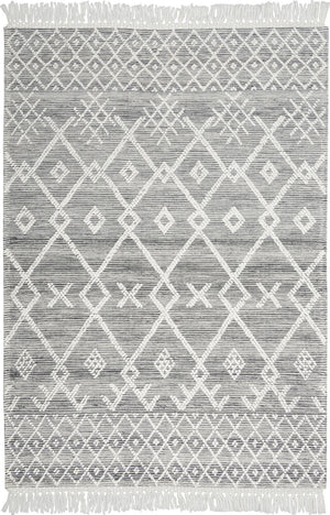Homeroots 5' X 8' Gray And Ivory Geometric Hand Woven Area Rug With Fringe  Polyester 533371