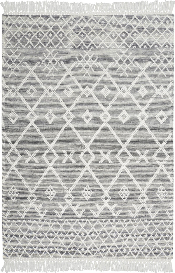 Homeroots 5' X 8' Gray And Ivory Geometric Hand Woven Area Rug With Fringe  Polyester 533371