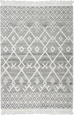 HomeRoots 4' Hand-Woven Gray and Ivory Geometric Area Rug with Fringed Edges for Modern Home Decor Charm 5' X 8' 533371