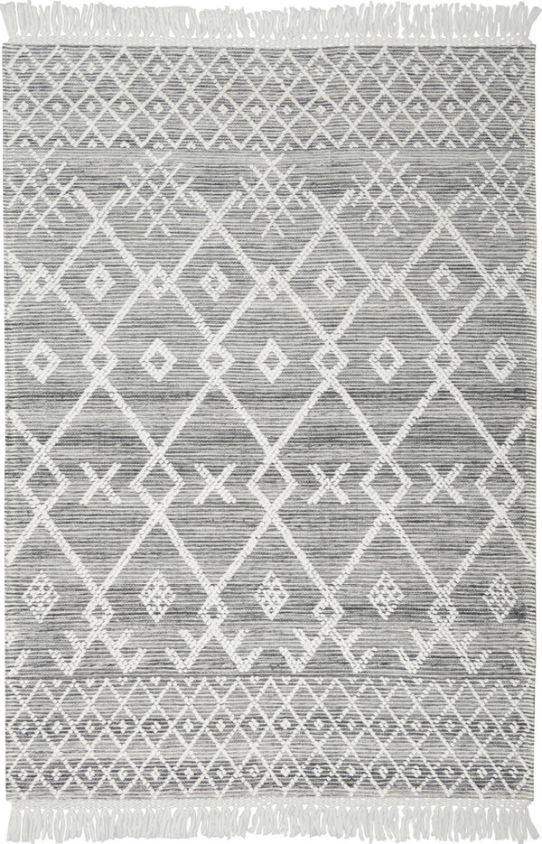 HomeRoots 4' Hand-Woven Gray and Ivory Geometric Area Rug with Fringed Edges for Modern Home Decor Charm 5' X 8' 533371