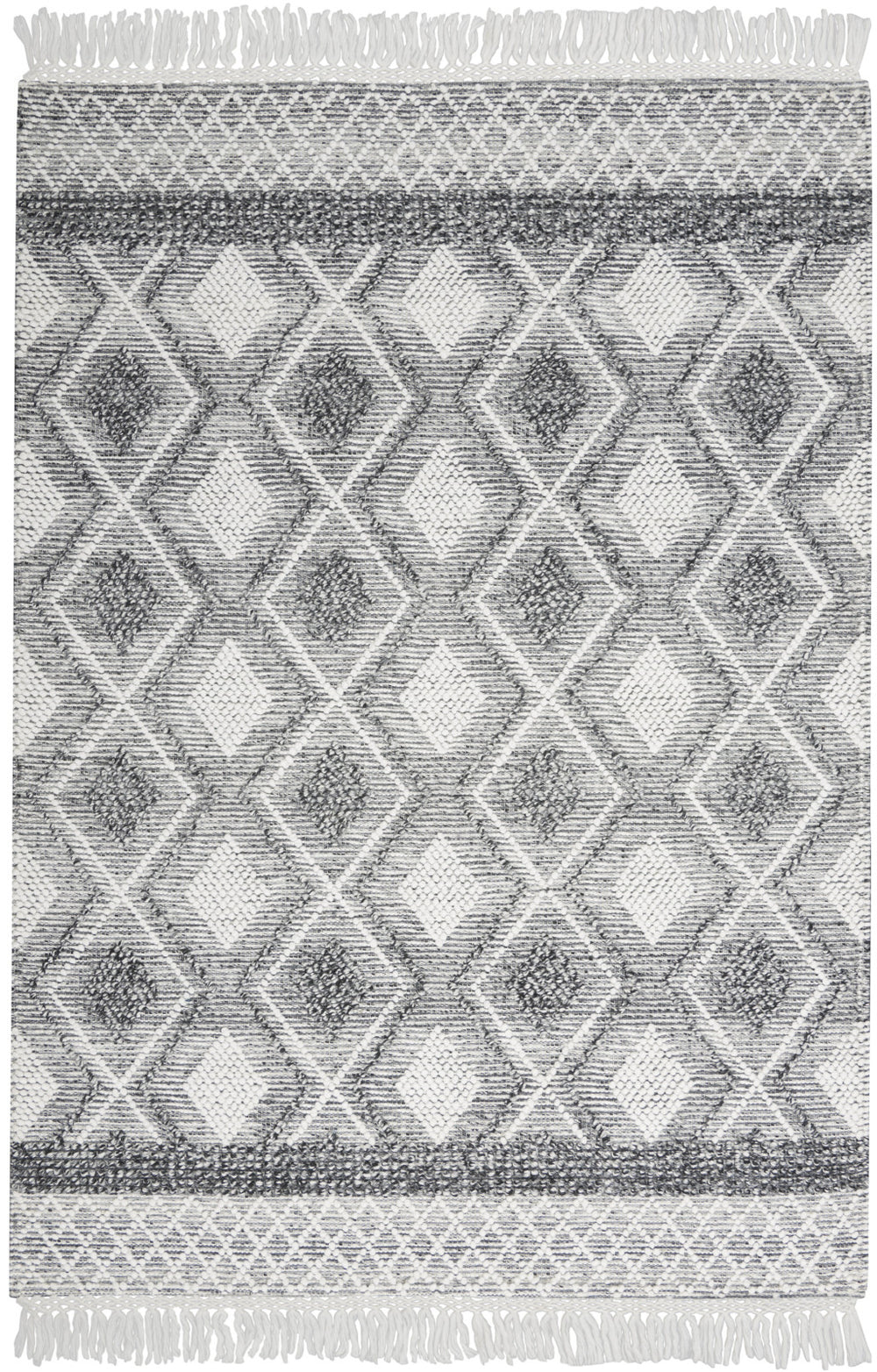 Homeroots 5' X 8' Gray And Ivory Geometric Flatweave Handmade Area Rug With Fringe  Polyester 533372
