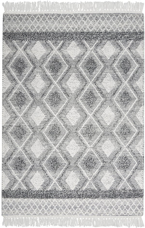Homeroots 5' X 8' Gray And Ivory Geometric Flatweave Handmade Area Rug With Fringe  Polyester 533372