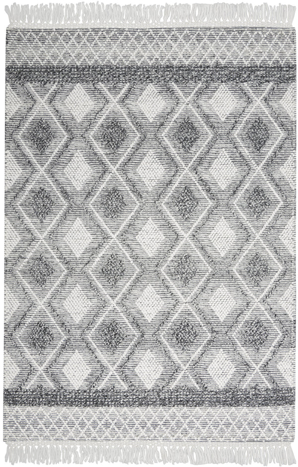 Homeroots 5' X 8' Gray And Ivory Geometric Flatweave Handmade Area Rug With Fringe  Polyester 533372