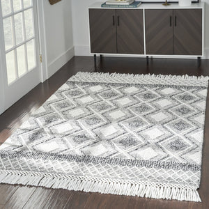 HomeRoots 5' Teal Ivory and Gray Floral Medallion Handmade Area Rug with Fringe - Elevate Your Space Elegantly 5' X 8' 533372