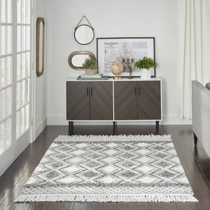 HomeRoots 5' Teal Ivory and Gray Floral Medallion Handmade Area Rug with Fringe - Elevate Your Space Elegantly 5' X 8' 533372