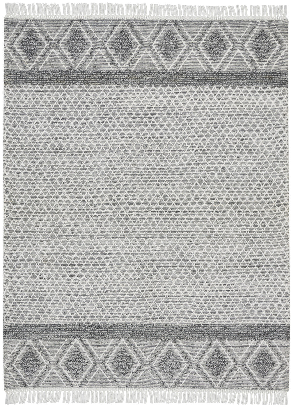 Homeroots 8' X 11' Gray And Ivory Geometric Hand Woven Area Rug With Fringe  Polyester 533373