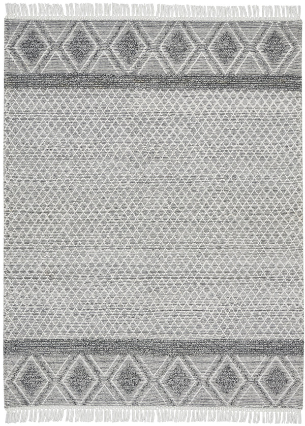 Homeroots 8' X 11' Gray And Ivory Geometric Hand Woven Area Rug With Fringe  Polyester 533373