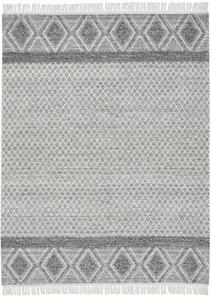 Homeroots 8' X 11' Gray And Ivory Geometric Hand Woven Area Rug With Fringe  Polyester 533373
