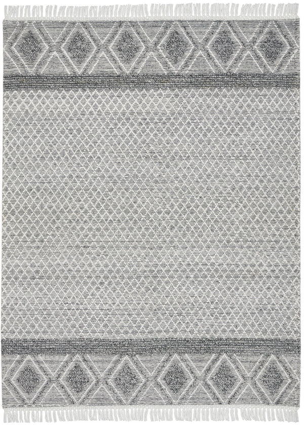 Homeroots 8' X 11' Gray And Ivory Geometric Hand Woven Area Rug With Fringe  Polyester 533373
