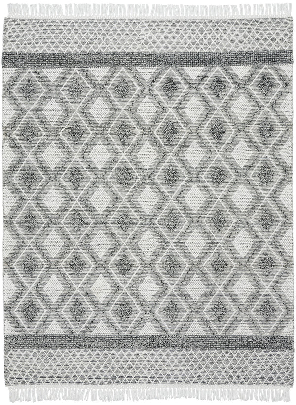 Homeroots 8' X 11' Gray And Ivory Geometric Hand Woven Area Rug With Fringe  Polyester 533375
