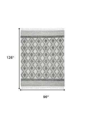 Homeroots 8' X 11' Gray And Ivory Geometric Hand Woven Area Rug With Fringe  Polyester 533375