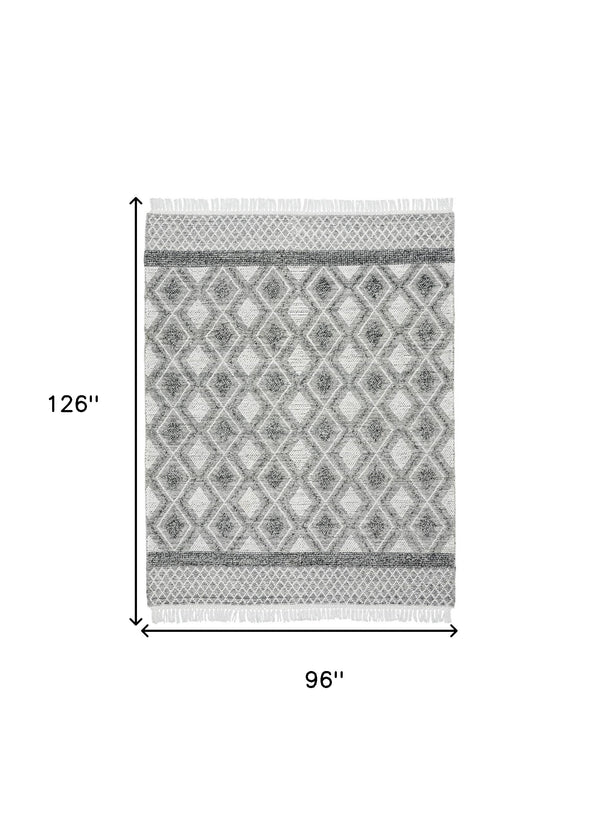 Homeroots 8' X 11' Gray And Ivory Geometric Hand Woven Area Rug With Fringe  Polyester 533375