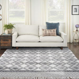 Homeroots 8' X 11' Gray And Ivory Geometric Hand Woven Area Rug With Fringe  Polyester 533375