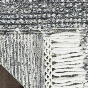 HomeRoots 8' Gray and Ivory Geometric Runner Rug - Hand-Woven Artisanal Design with Fringe for Modern Spaces 533376