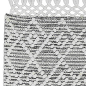 HomeRoots 8' Gray and Ivory Geometric Runner Rug - Hand Woven with Fringe, Perfect for Entryways & Hallways 533377