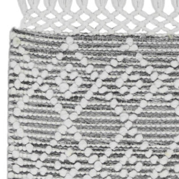 HomeRoots 8' Gray and Ivory Geometric Runner Rug - Hand Woven with Fringe, Perfect for Entryways & Hallways 533377