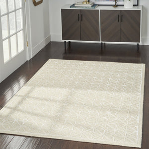 HomeRoots 4' X 6' Geometric Hand-Tufted Area Rug - Stylish Modern Design for Living Rooms and Bedrooms Ivory, Tan 533379