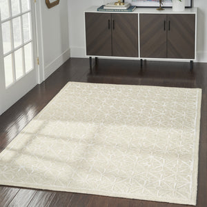 Homeroots 4' X 6' Ivory And Tan Geometric Hand Tufted Area Rug  Wool Blend 533379