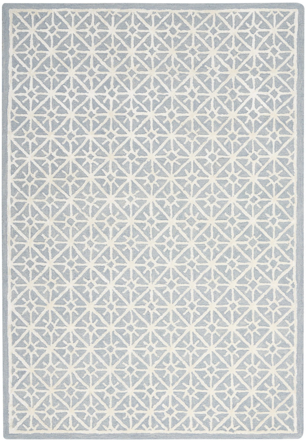 Homeroots 4' X 6' Light Blue And White Geometric Hand Tufted Area Rug  Wool Blend 533380