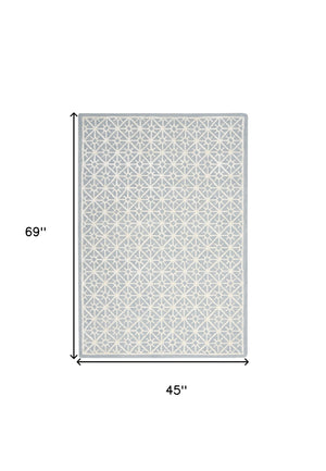 Homeroots 4' X 6' Light Blue And White Geometric Hand Tufted Area Rug  Wool Blend 533380