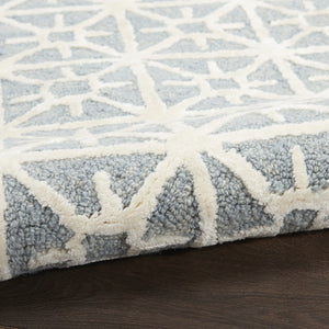 Homeroots 4' X 6' Light Blue And White Geometric Hand Tufted Area Rug  Wool Blend 533380