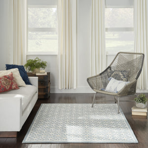 Homeroots 4' X 6' Light Blue And White Geometric Hand Tufted Area Rug  Wool Blend 533380