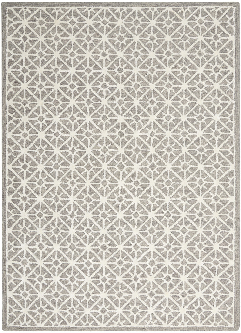 Homeroots 4' X 6' Gray And Ivory Geometric Hand Tufted Area Rug  Wool Blend 533381