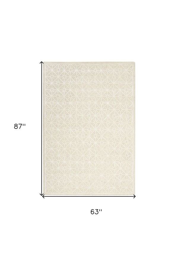 Homeroots 5' X 7' Brown And Ivory Geometric Hand-tufted Area Rug - Cozy Texture And Stylish Design For Any Room  Wool Blend 533383