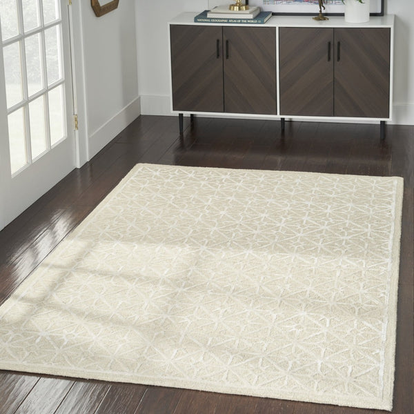 HomeRoots 5' X 7' Brown and Ivory Geometric Hand-Tufted Area Rug - Durable, Soft, Contemporary Style for Any Room 533383