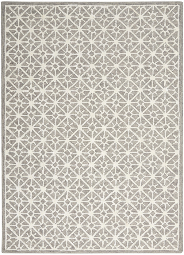 Homeroots 5' X 7' Gray And Ivory Geometric Hand Tufted Area Rug  Wool Blend 533385