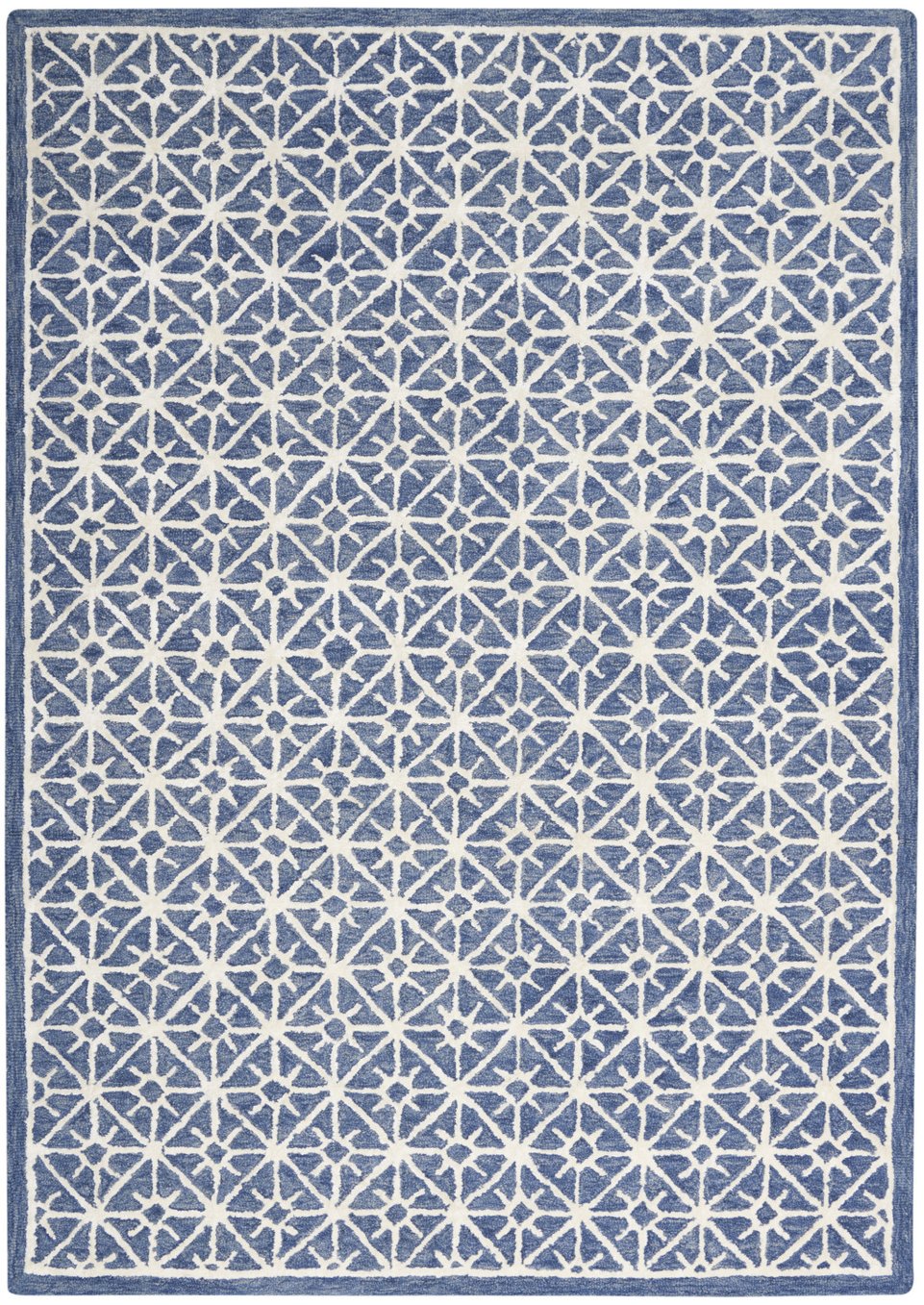 Homeroots 5' X 7' Blue And Off White Geometric Hand-tufted Area Rug – Stylish, Cozy, Perfect For Any Room Decor!  Wool Blend 533386