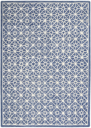 Homeroots 5' X 7' Blue And Off White Geometric Hand-tufted Area Rug – Stylish, Cozy, Perfect For Any Room Decor!  Wool Blend 533386