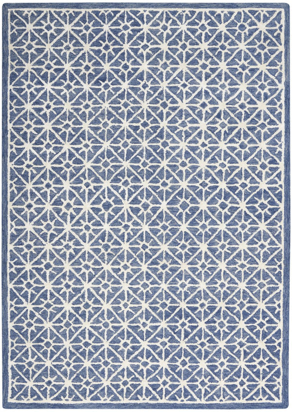 Homeroots 5' X 7' Blue And Off White Geometric Hand-tufted Area Rug – Stylish, Cozy, Perfect For Any Room Decor!  Wool Blend 533386