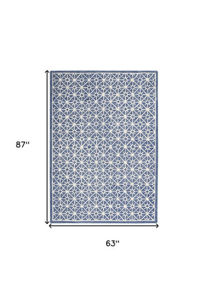 Homeroots 5' X 7' Blue And Off White Geometric Hand-tufted Area Rug – Stylish, Cozy, Perfect For Any Room Decor!  Wool Blend 533386