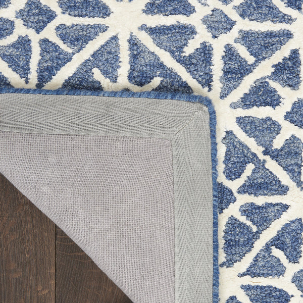Homeroots 5' X 7' Blue And Off White Geometric Hand-tufted Area Rug – Stylish, Cozy, Perfect For Any Room Decor!  Wool Blend 533386