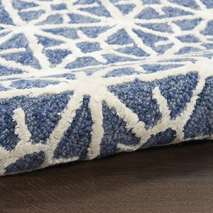 Homeroots 5' X 7' Blue And Off White Geometric Hand-tufted Area Rug – Stylish, Cozy, Perfect For Any Room Decor!  Wool Blend 533386