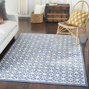 Homeroots 5' X 7' Blue And Off White Geometric Hand-tufted Area Rug – Stylish, Cozy, Perfect For Any Room Decor!  Wool Blend 533386