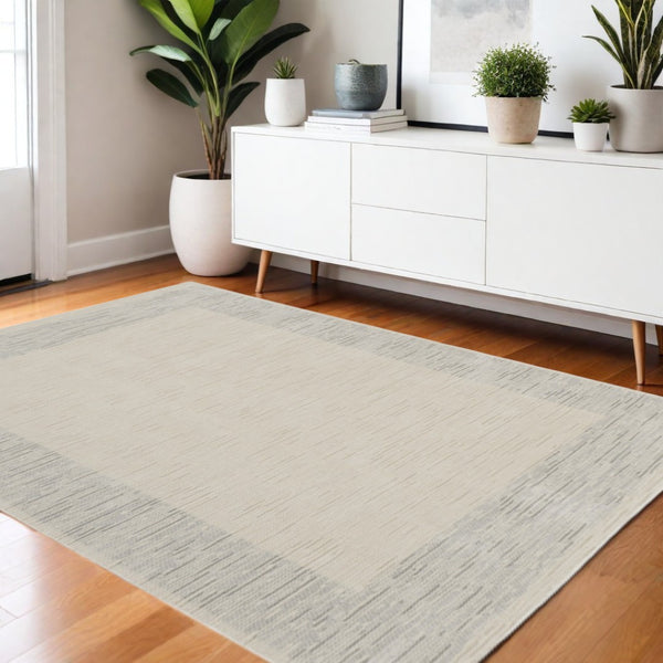 HomeRoots 4' Gray and Ivory Striped Area Rug - Modern Scandinavian Design for Entryways, Bedrooms, and More 4' X 6' 533392