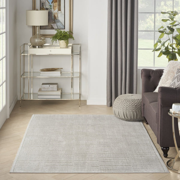 HomeRoots 4' Gray and Silver Abstract Area Rug - Modern Scandinavian Design for Stylish High-Traffic Spaces 4' X 6' 533396