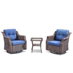 English Elm 2 Person Pe Rattan Swivel Rocker Set with Mosaic Side Table Patio Seating T3773P417906