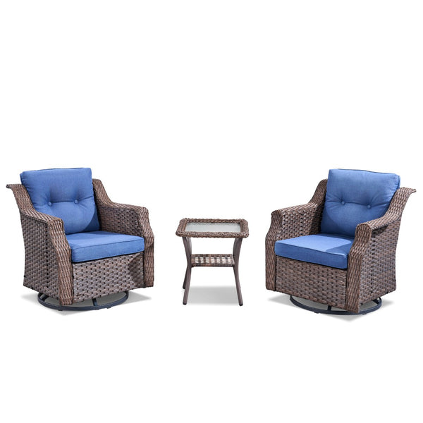 English Elm 2 Person Pe Rattan Swivel Rocker Set with Mosaic Side Table Patio Seating T3773P417906