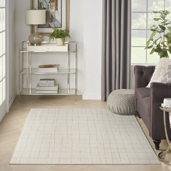 HomeRoots 4' Gray and Ivory Abstract Area Rug - Modern Scandinavian Design for Stylish Comfort and Durability 6' X 9' 533405