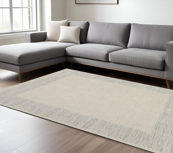 HomeRoots 4' Gray and Ivory Striped Area Rug - Modern Scandinavian Design for Entryways, Bedrooms, and More 6' X 9' 533406