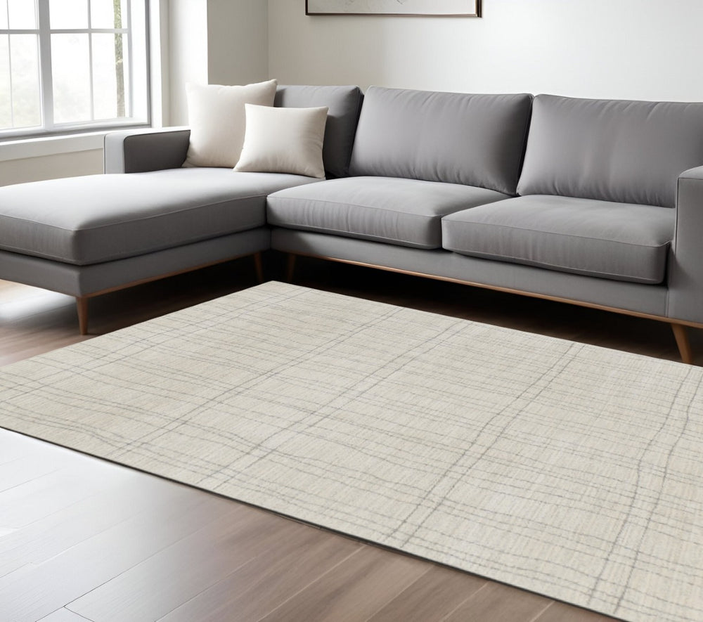 HomeRoots 4' Gray and Ivory Abstract Area Rug - Modern Scandinavian Design for Minimalist Home Decor Charm 6' X 9' 533408