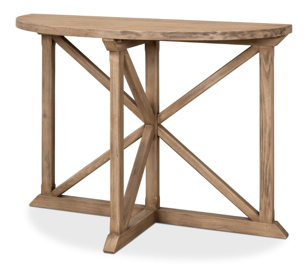 Sarreid Gregorio Half Moon Console Table With Flaky Pine Finish - Stylish Storage & Rustic Charm Tan  53341