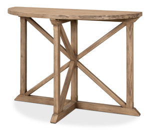 Sarreid Gregorio Half Moon Console Table With Flaky Pine Finish - Stylish Storage & Rustic Charm Tan  53341