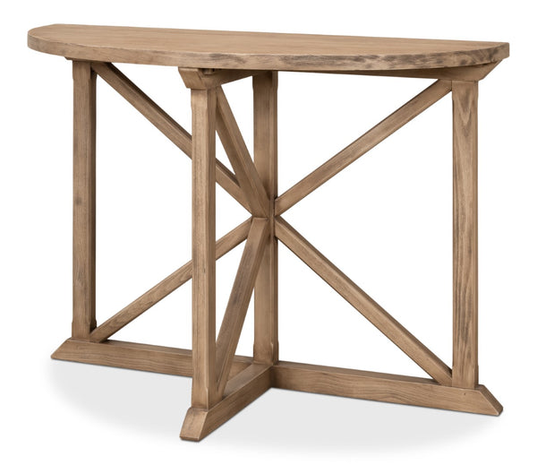 Sarreid Gregorio Half Moon Console Table With Flaky Pine Finish - Stylish Storage & Rustic Charm Tan  53341